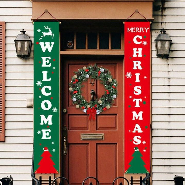 Christmas Door Home Decoration Welcome To Home Merry Chritsmas Door Banner