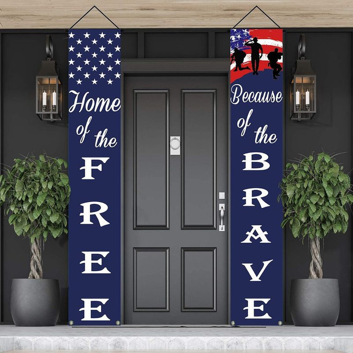 Home Of The Free Because Of The Brave Door Banner American Army Veteran Door Banner Home Decoration Door Banner