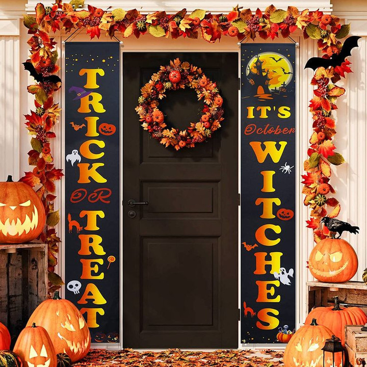 Halloween Home Party Decor Decoration Trick Or Treat It's October Door Banner