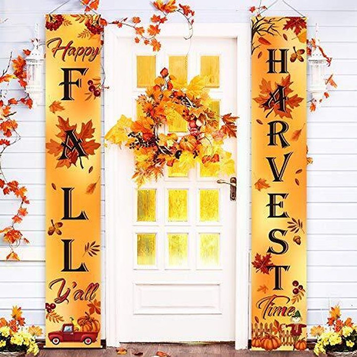 Welcome Fall Harvest Decoration Porch Sign Banner Happy Fall Y'all Door Sign Door Banner