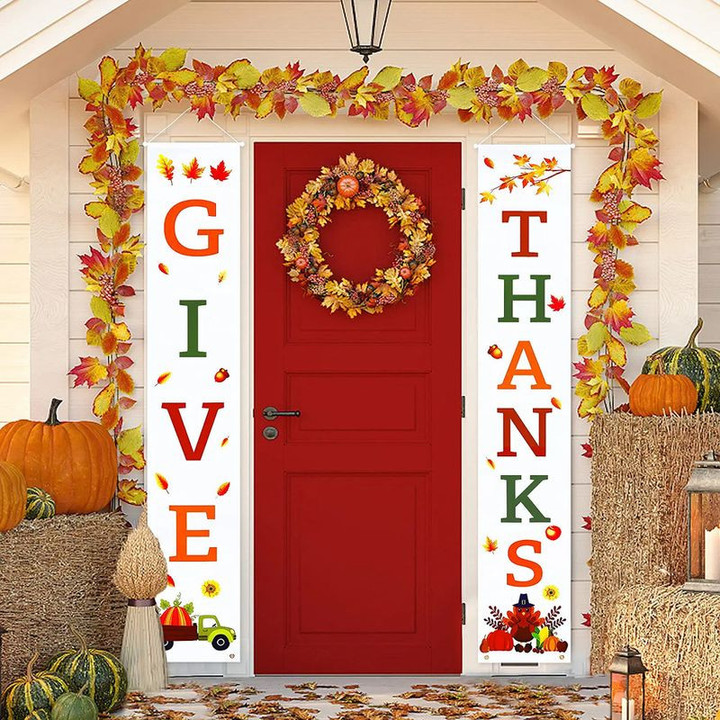 Thanksgiving Door Decor Porch Signs Fall Front Signs Banner Decorations Door Banner