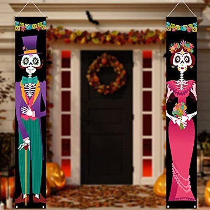 Day Of The Dead Porch Sign Door Banner Halloween Costume Mexico Dia De Door Banner