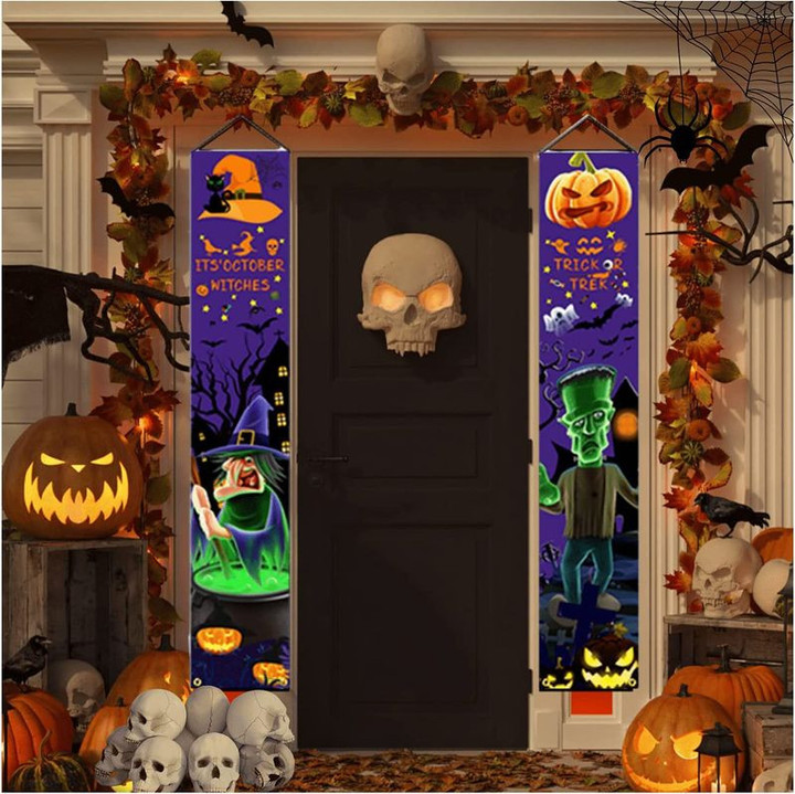 Halloween Witch Zombie Door Banner Happy Halloween Trick Or Treat Door Banner Home Decoration Door Banner
