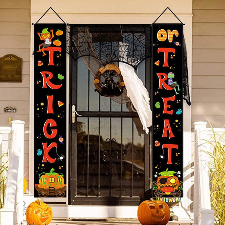 Trick Or Treat Outdoor Decor Halloween Banner Crazy Pumpkin Party Gift Door Banner