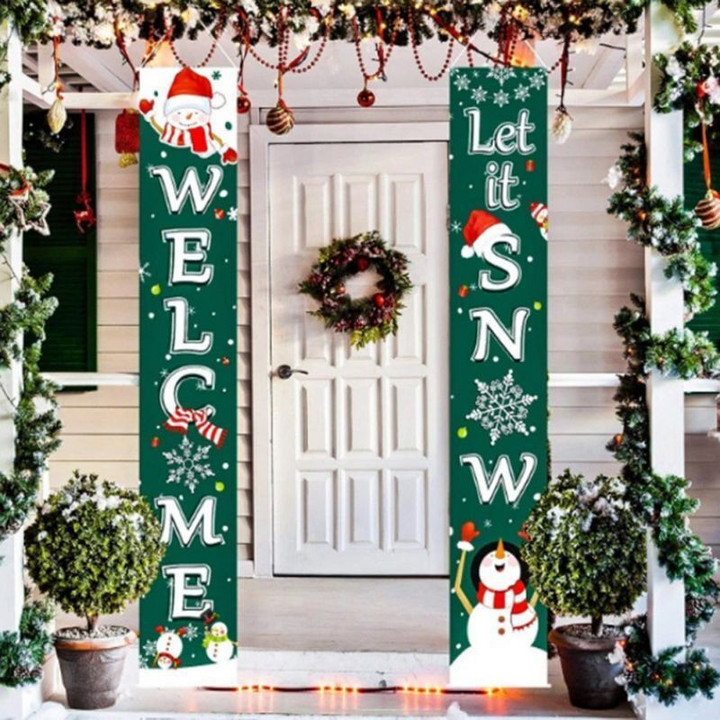 Merry Christmas Decor Banners Sign Home Door Party Decor Let It Snow Door Banner
