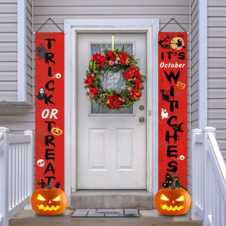 Trick Or Treat It's October Witches Horror Nightmare Halloween Door Banner Gift Door Banner