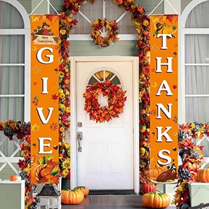Thanksgiving Decorations Give Thanks Banner Porch Door Sign Autumn Fall Door Banner