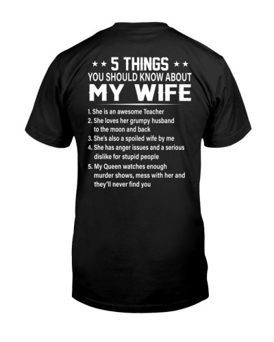 Wife t-shirt 5 things wife teacher ddub htteh