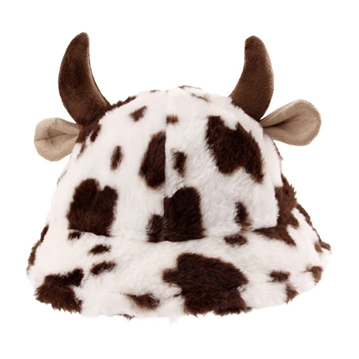 Cow Print Bucket Hat with Cute Horn