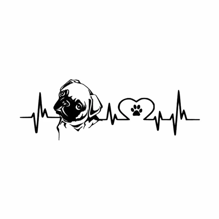 Pug Heartbeat Car Window Sticker