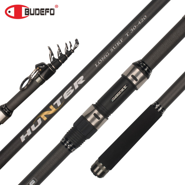 BUDEFO Telescopic SURF Spinning Fishing Rod 3.9/4.2/4.5/5.0/5.3/5.8m Carbon Carp Travel Rods 80-150g Throwing Surfcasting Pole