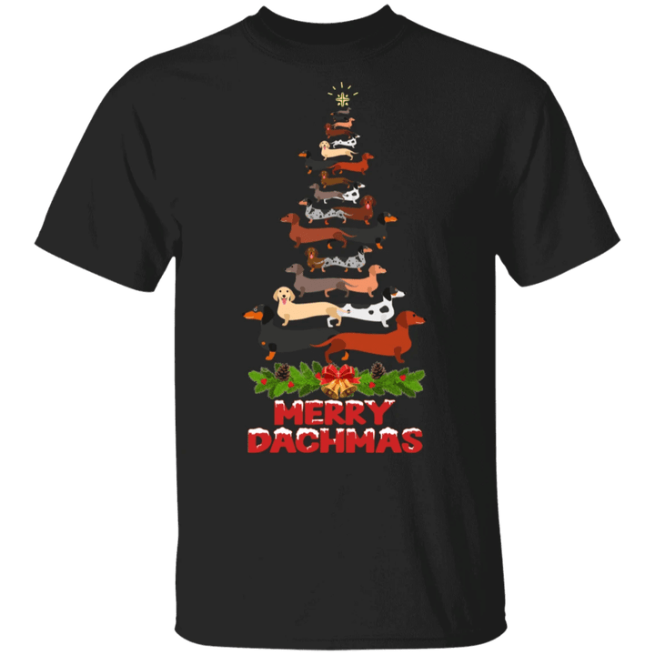 Dachshund Merry Christmas Black T-Shirt