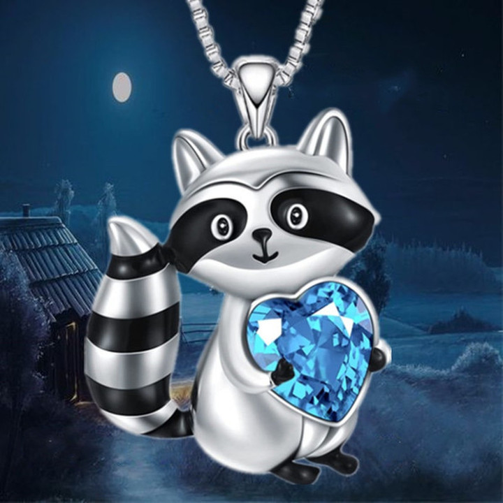 Raccoon Crystal Jewelry Blue Necklace
