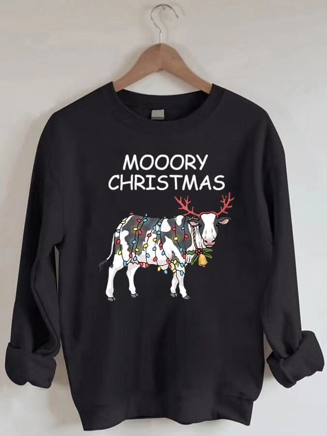 Merry Christmas Cow Moory Casual Sweatshirt