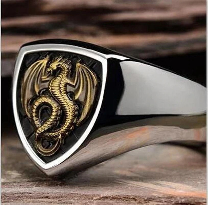 Shield Dragon Ring Silver Color