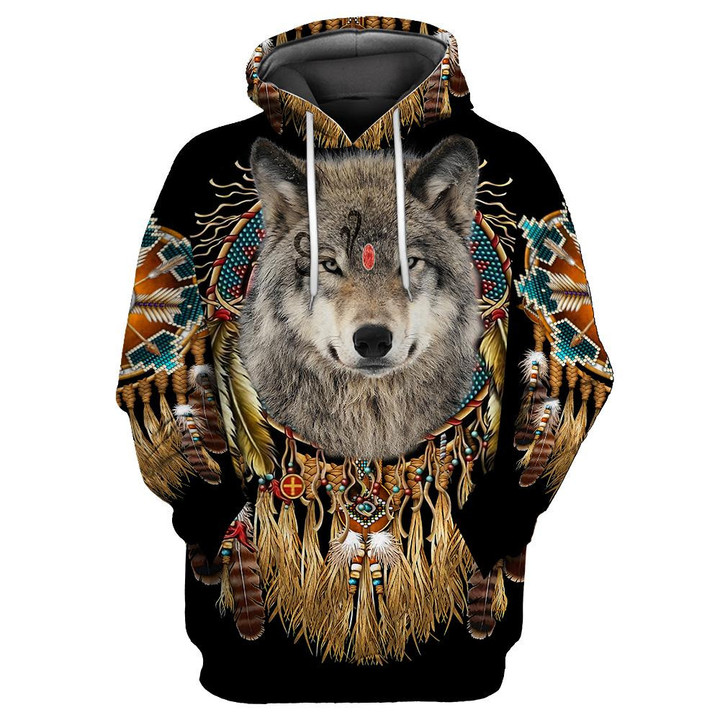 Tribal Native Wolf 3D All Over Printed Men Hoodie