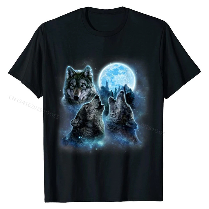 T-Shirt Three Wolves Howling Under Icy Full Moon