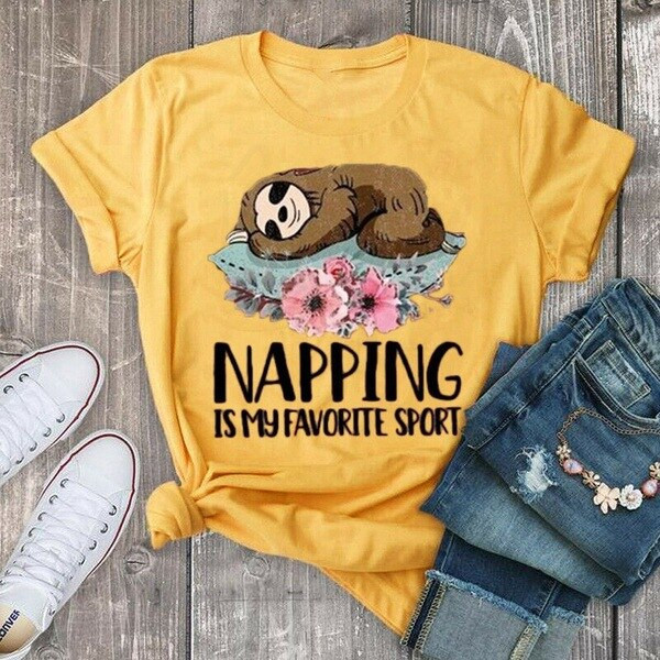 Napping Sloth Print T Shirt