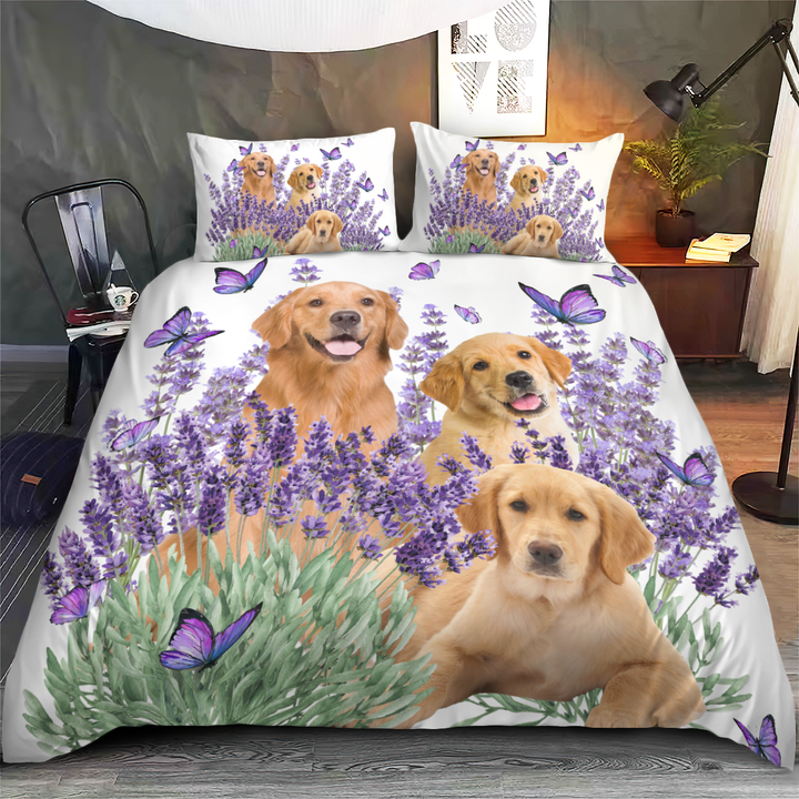 Golden Retriever and Lavender flower Bedding Set
