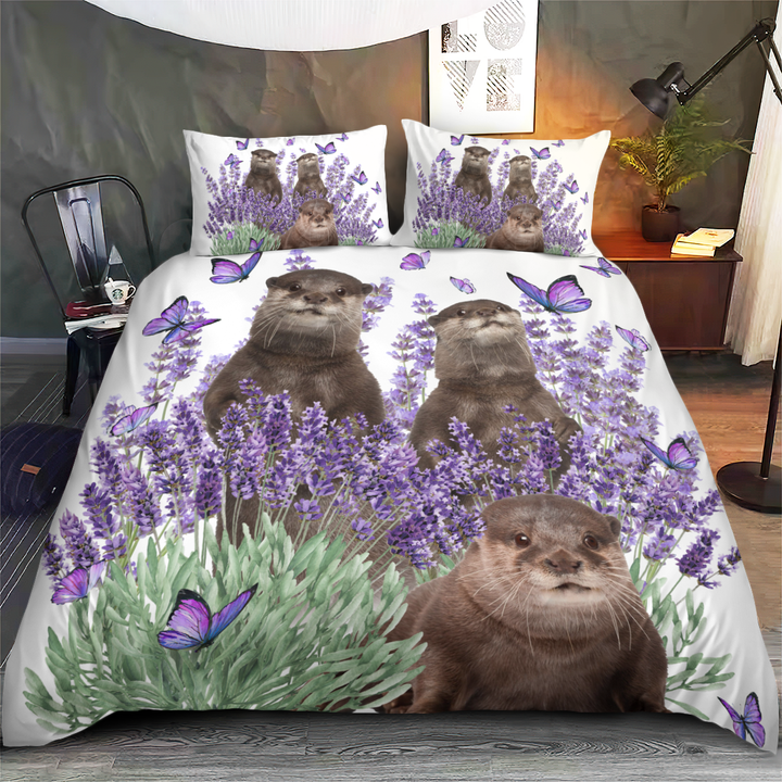 Otter and Lavender flower Bedding Set