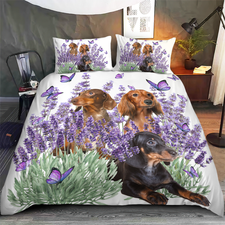 Dachshund and Lavender flower Bedding Set