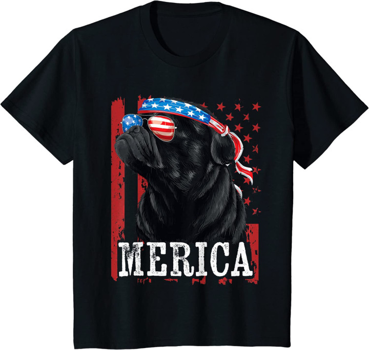 Pug Dog Merica USA Flag T-Shirt