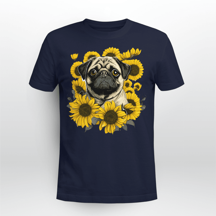 Pug With Sunflowers