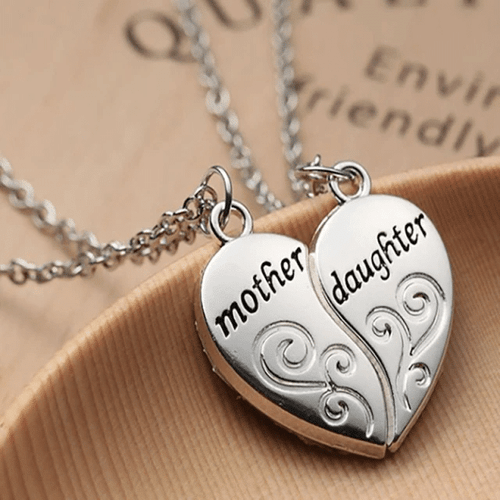 2Pcs/Set Mother Daughter Love Heart Necklace