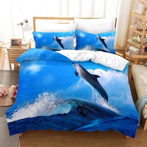 Dolphin Duvet Cover Full Kids Ocean Animal Bedding Set
