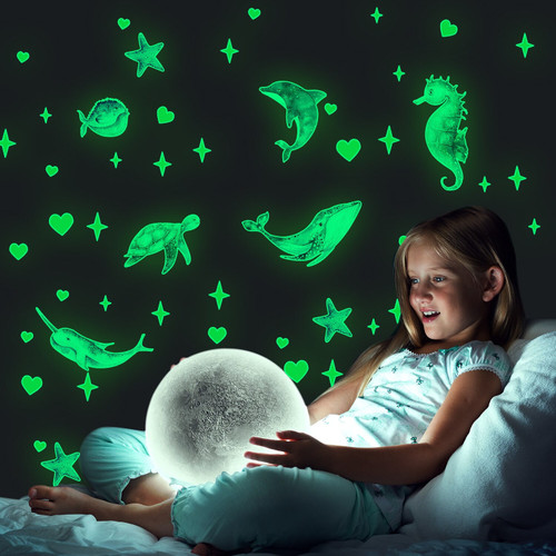 Sea World Dolphin Glow in the Dark Wall Stickers Child Kids Room Decoration