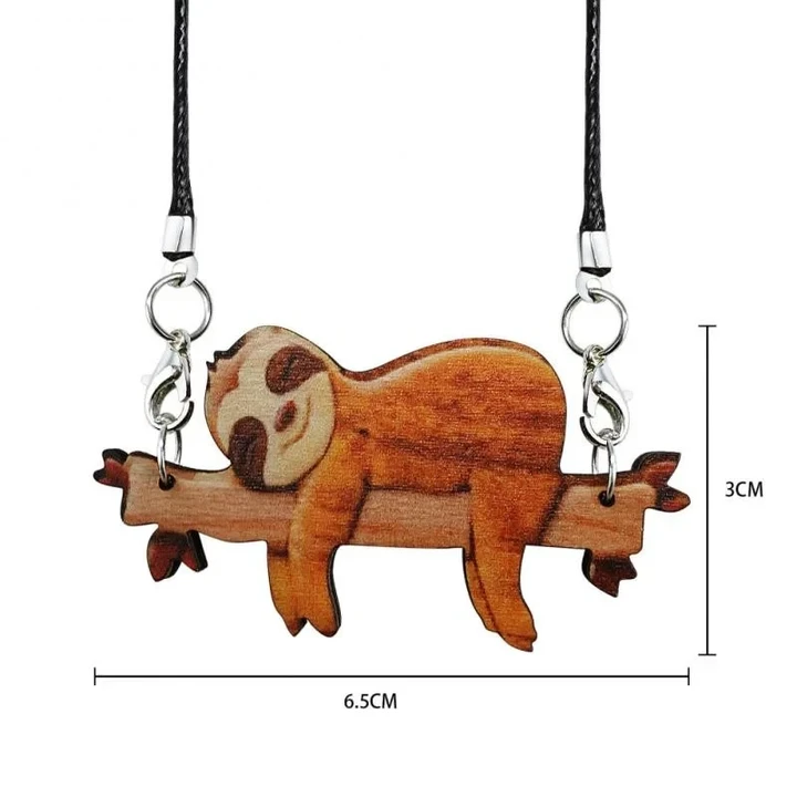 Lazy Sloth Pendant Car Accessories Creative Animal Wooden Pendant Necklace Auto Rearview Mirror Pendant Birthday Gift Auto Decor