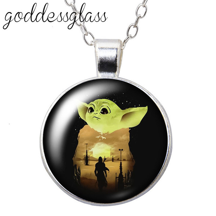 Yoda baby Cute Round Glass glass cabochon silver pendant necklace jewelry Gift