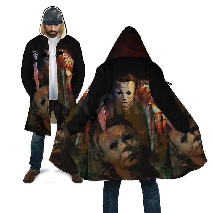 Michael Myers Halloween 3D Printed Fashion Winter Men/Women Hooded Cloaks Fleece Wind Breaker Unisex Casual Warm Overcoat