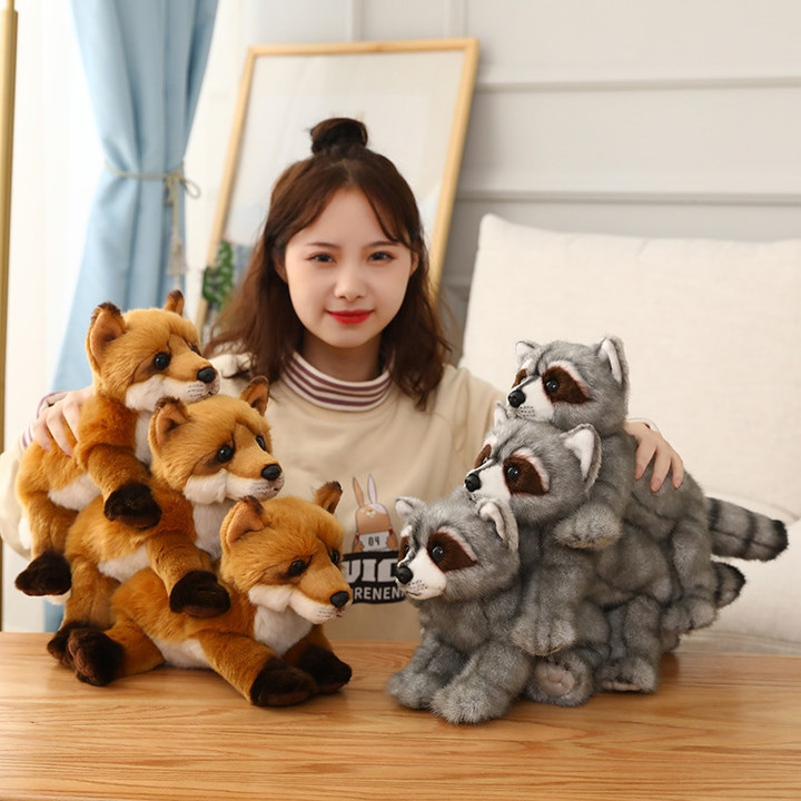 1pc 38CM Simulation Fox Raccoon Plush Toys Wild Forest Animal Dolls Children Kids Home Decoration Gift