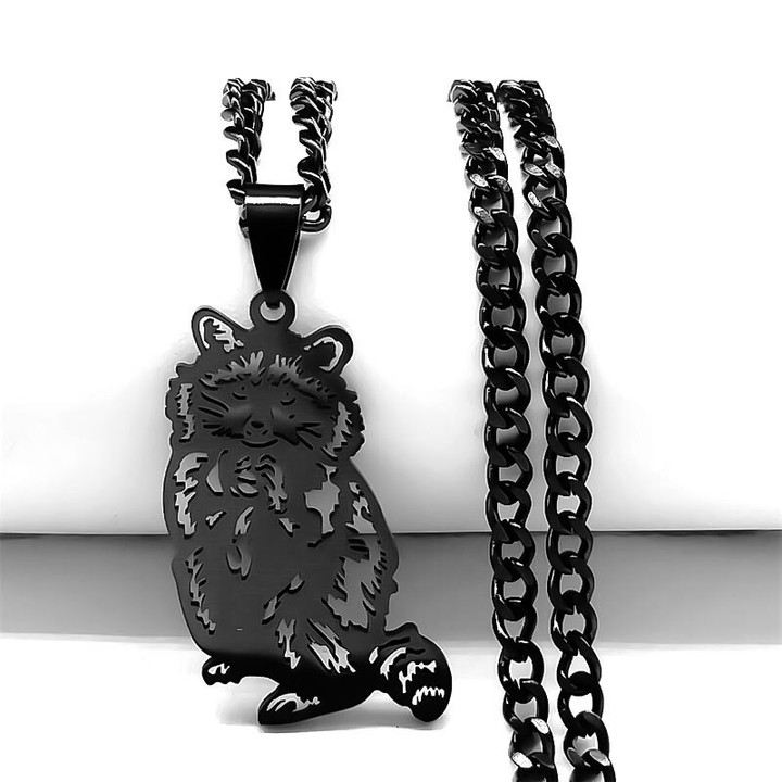 Stainless Steel Goth Lovely Raccoon Pendant Necklaces for Women Men