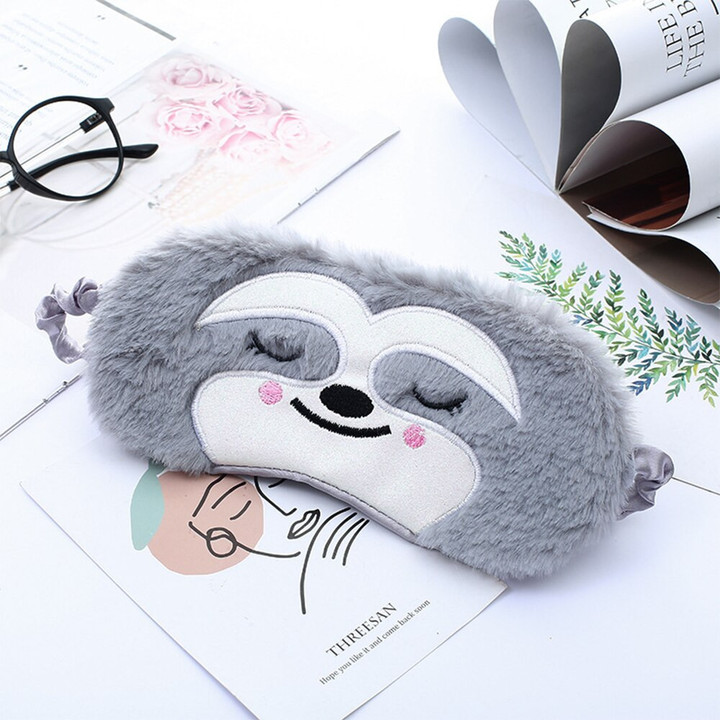 Cute Sloth Eye Sleeping Mask Soft Plush Blindfold with Elastic Strap