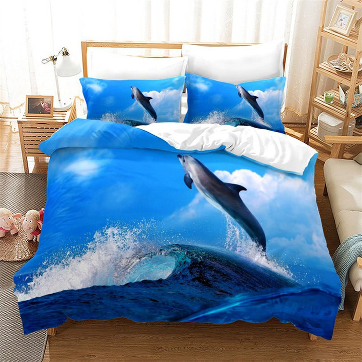 Dolphin Duvet Cover Full Kids Ocean Animal Bedding Set