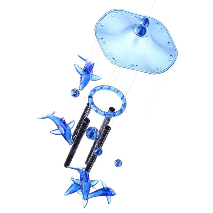 Blue Dolphin Plastic Crystal 4 Metal Tubes Wind Chime Home Garden Decor