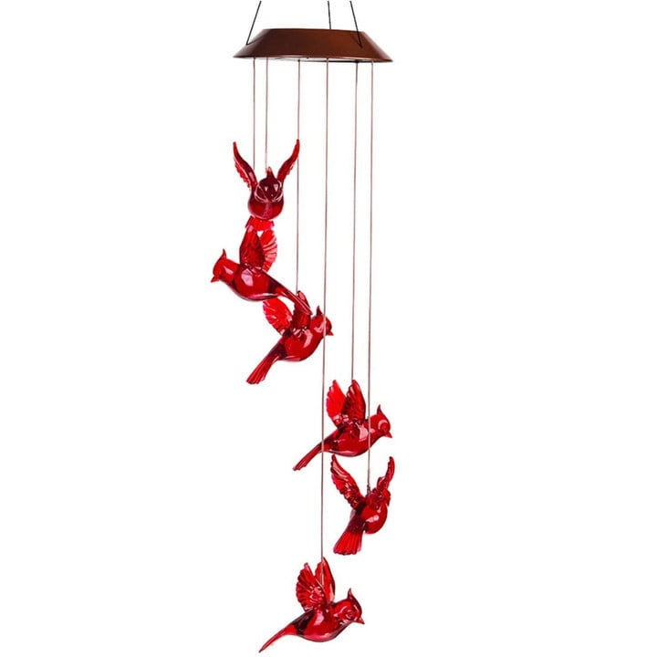 Solar Cardinal Red Bird Wind Chime LED Lights