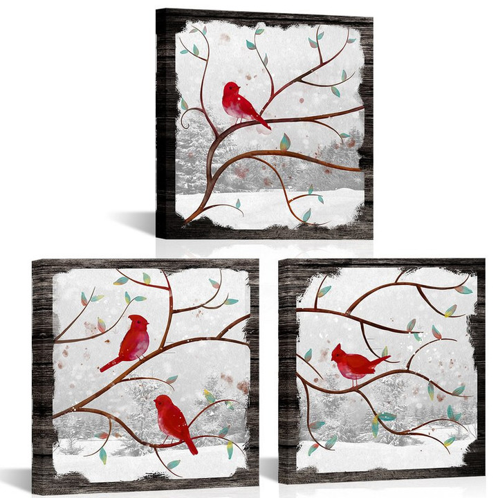 3 Pieces Cardinals on Tree Poster Style Pictures for Living Room, Wall Art & Home Decor