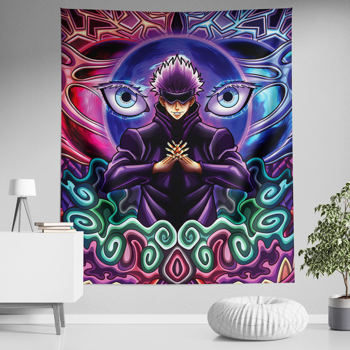 Trippy Gojo Satoru Hollow Purple Jujutsu Kaisen Tapestry - TeeLands