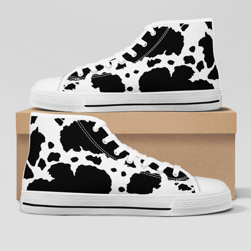cow pattern print High Top White Shoes