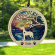 Personalized Dog Memorial Suncatcher Ornament with Beach Ocean Sunrise Pattern