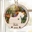 Personalized Memorial Scottish Terrier Suncatcher Ornament, Custom Dog Name Wood Ornament, Flowers Acrylic Background