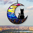 Personalized Cat On Moon Acrylic Windows Hangings, Pet Memorial Suncatcher Ornament, Cat Memorial Gifts Car Decor