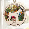 Personalized Memorial Basenji Suncatcher Ornament, Custom Dog Name Wood Ornament, Flowers Acrylic Background