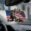 Us Veteran Kneel for Flag Car Hanging Ornament, Custom Veteran Name Ornament for Car Decor, Gift for Dad, Veterans