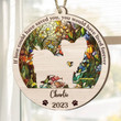 Personalized Memorial Papilon Suncatcher Ornament, Custom Dog Name Wood Ornament, Flowers Acrylic Background