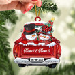 Personalized Christmas Couple Snowman On Red Truck Ornament, Custom Name Husband and Wife Christmas Ornament