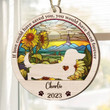 Personalized Memorial Longhaired Dachshund Suncatcher Ornament, Custom Dog Name Wood Ornament, Flowers Acrylic Background